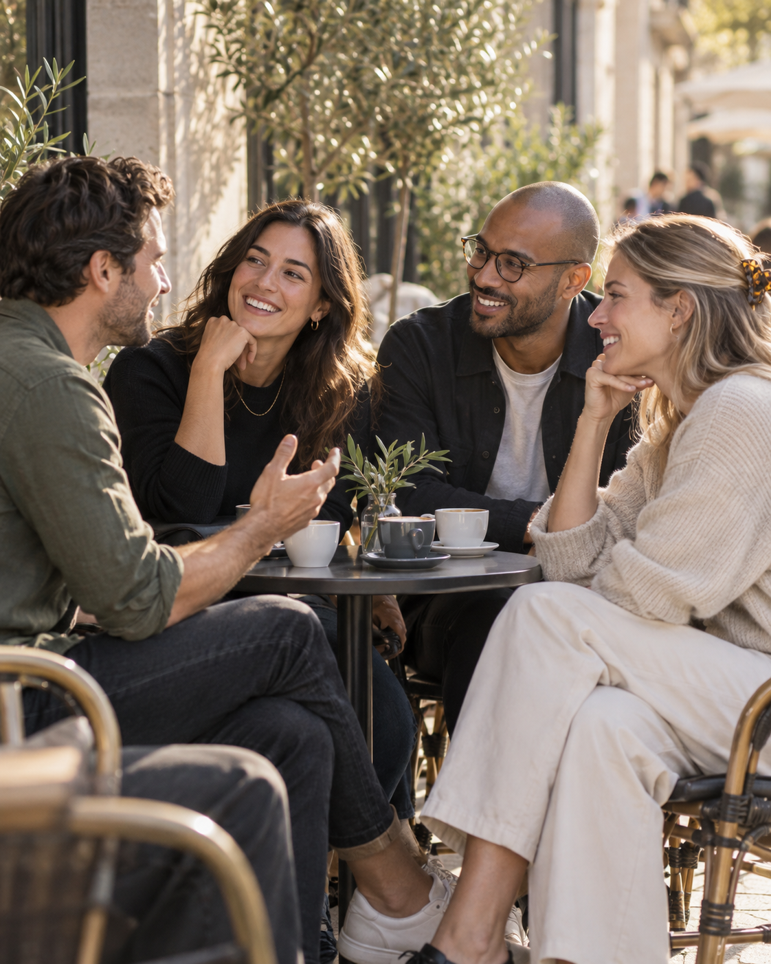 People enjoying a conversation at a café